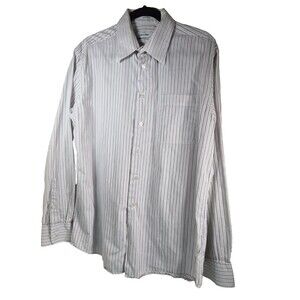 Calvin Klein Men's Slim Fit White Black Striped Dress Shirt 16.5 34/35